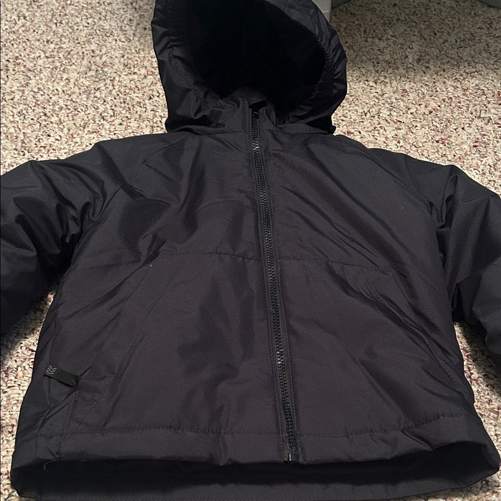 Kids Black Water Resistant Hooded Coat